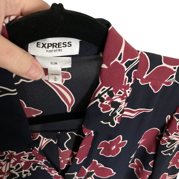 Pre-owned Express Portofino Floral Button Up Blouse L - Picture 3 of 6